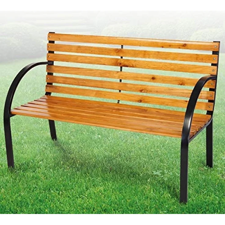 Parkbank Tannenholz Gartenbank Sitzbank Holz Metall Balkon Terrasse 122x80cm – Bild 2