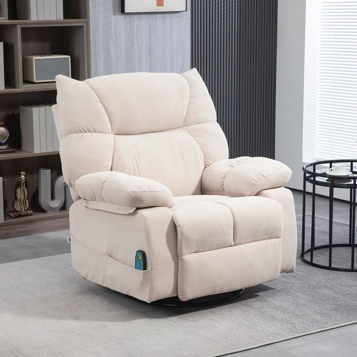 MELAYR, Massagesessel mit Wärme- & Liegefunktion, drehbar, bis 150 kg, Metallgestell, 98x90x98cm, Beige – Bild 4
