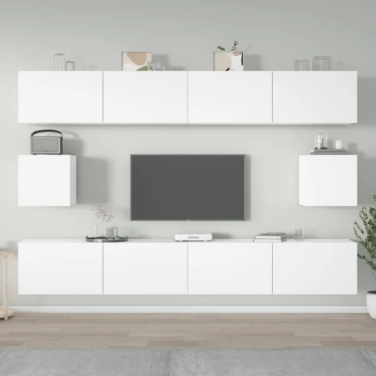 6-tlg. TV-Schrank, TV banc Weiß Holzwerkstoff
