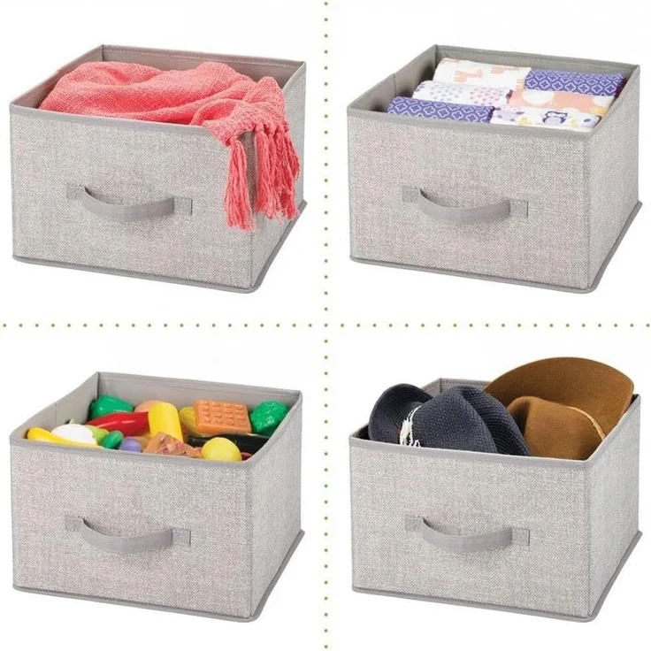 Aufbewahrungsbox mDesign Stoffbox mit Griff Kunstfaser 2er Set hellgrau/leinen – Bild 6