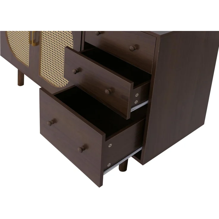 Sideboard HWC-P52, Schrank Kommode Highboard, Schubladen Staufächer, Poly-Rattan MDF Melamin 80x120x40cm ~ Walnuss-Optik – Bild 6