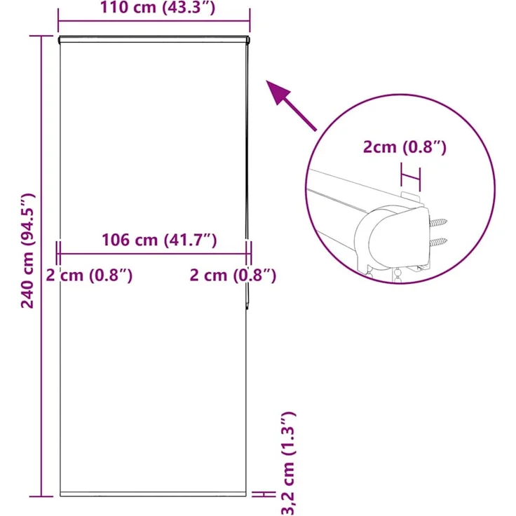 vidaXL Duschrollo mit Kassette 110x240 cm Stoffbreite 106 cm 4015013 – Bild 12