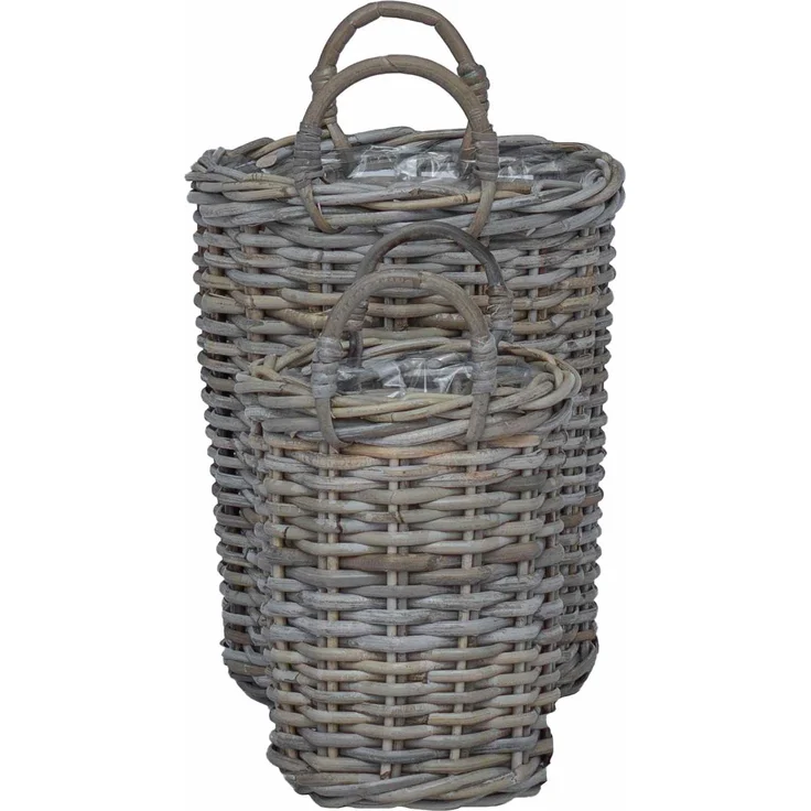 vidaXL Blumentopfkorb GENDT 2 stk. Natürliches Grau Kubu Rattan 42020957 – Bild 5