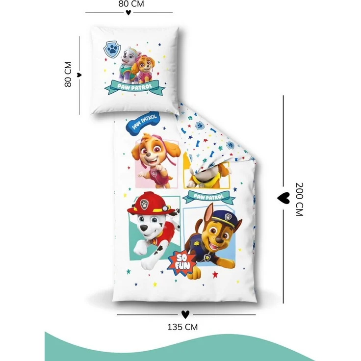 MTOnlinehandel Kinderbettwäsche Paw Patrol in 135x200+80x80 cm Biber/ Flanell, 100% Baumwolle, 2 teilig, Geschenkidee für Mädchen, kuschelig, weich für Herbst und Winter – Bild 3