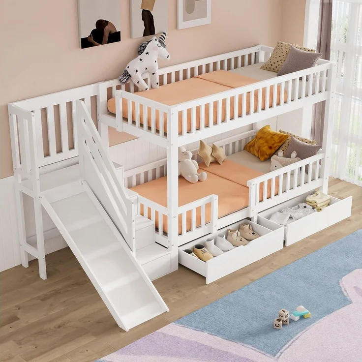 Odikalo Etagenbett Kinderbett,mit Rutsche,und magnetischer Tür,ohne Matratze,weiß,90*200 – Bild 5