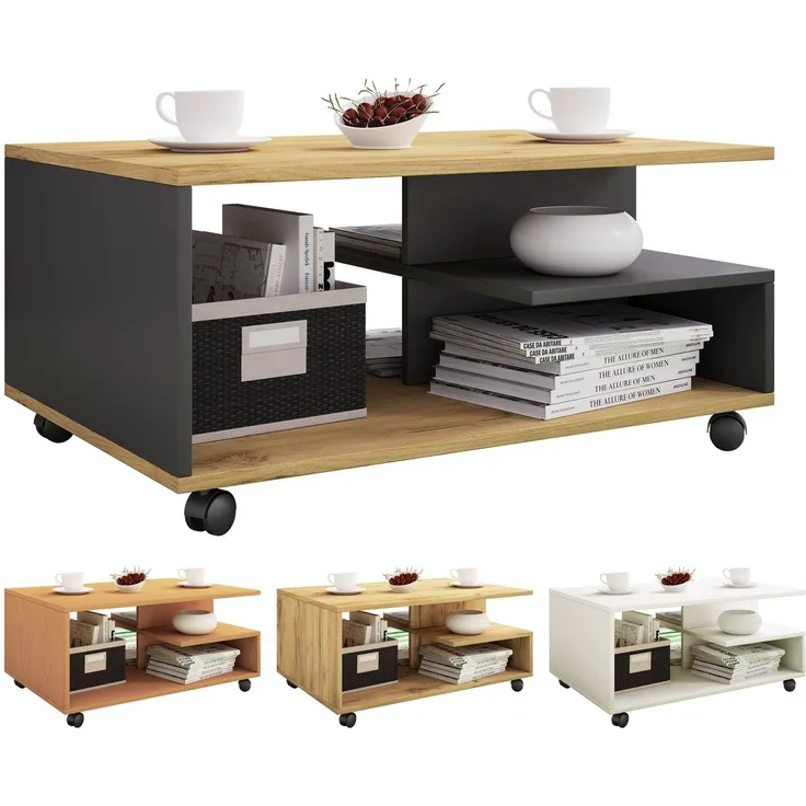 VCM Beistelltisch & Couchtisch Stango 916991 Honig-Eiche H. 41 x B. 80 x T. 50 cm