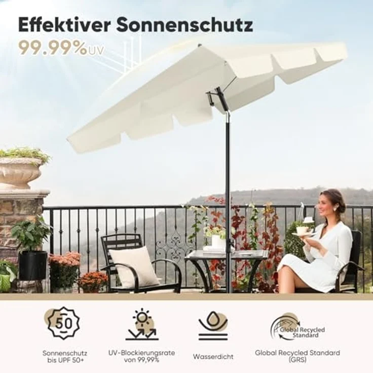 Sekey Rechteckschirm Sonnenschirm Rechteckig Balkon Balkonschirm Knickbar, LxB: 210,00x140,00 cm, UV50+ Sonnenschutz, für Terrasse – Bild 3