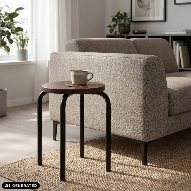 hjh LIVING Sitzhocker ALRANDA Hocker, Hocker rund, Holz Sitzfläche, Metallbeine – Bild 2