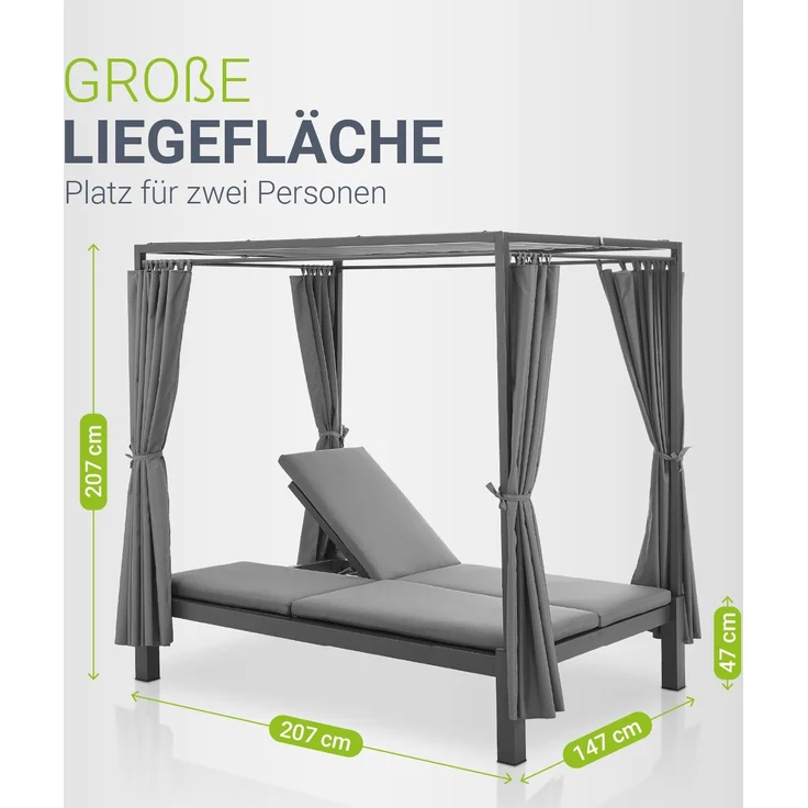 Juskys Doppel Loungebett Kreta - Gartenliege für 2 Personen - Dach & Rückenlehne verstellbar - Sonnenliege für Terrasse, Garten & Balkon - Liege Grau – Bild 4