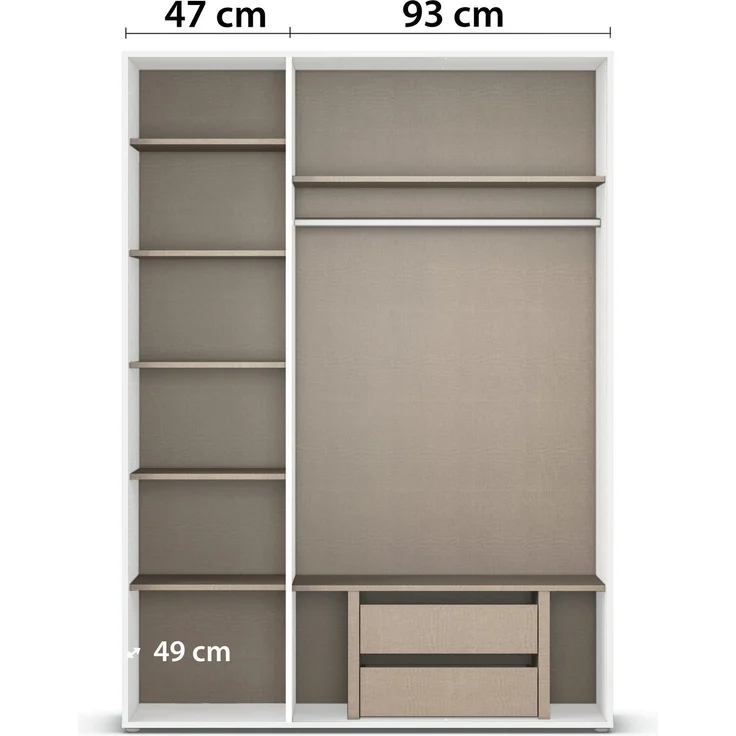 Rauch Möbel 'Voyager' Kleiderschrank, Holz, Grau Metallic, Zubehör Premium, Breite 140 cm | ohne Schubladen – Bild 6
