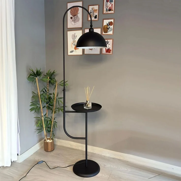 Bamyum Stehlampe Moderne Stehlampe aus Metall mit E27, verstellbarer Lampenschirm, ohne Leuchtmittel, E27, verstellbarer Lampenschirm, Stehluchte mit Ablage – Bild 2