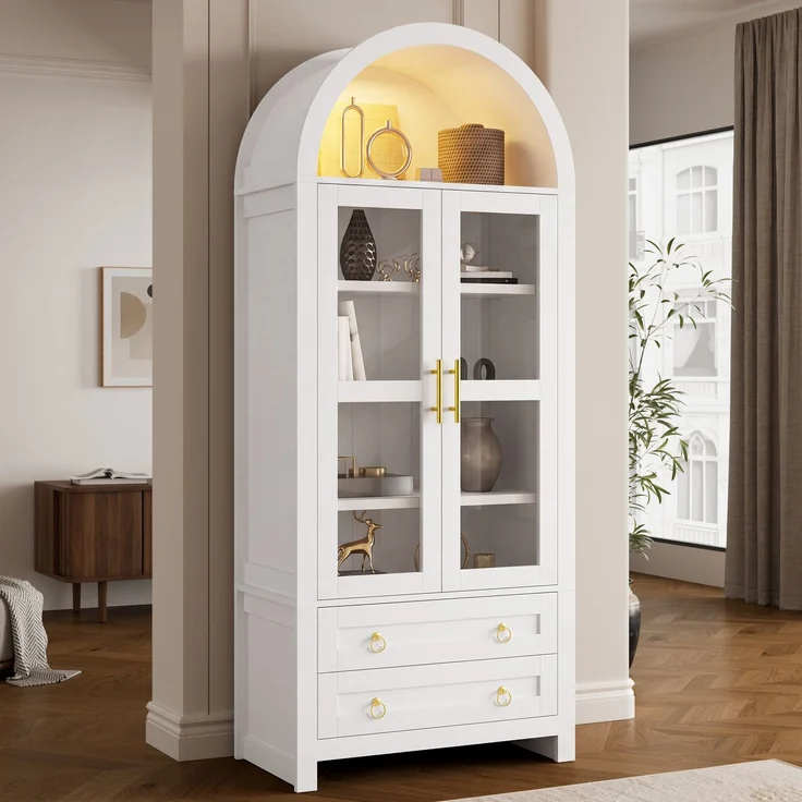 Standvitrine 76 x 40 x 180 cm mit Glastüren, LED-Beleuchtung und 2 Schubladen – Bild 3