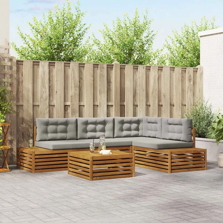 vidaXL Outdoor-Sofagarnitur 6 stk. 4-Sitzer Natur und Hellgrau 3374096 – Bild 1