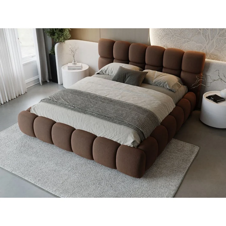 GRAINGOLD Modo Polsterbett 140x200, Doppelbett mit Kopfteil, groß Stauraum, Velour-Stoff, Braun – Bild 3