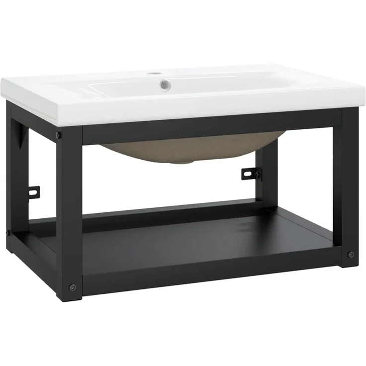 Badezimmer-Waschtischgestell, Unterschrank mit Waschbecken Schwarz Eisen de122 – Bild 1