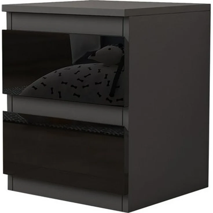 HTI-Living Nachtschrank Nachtschrank Kenji Hochglanz Schwarz (Stück, 1-St, 1 Nachtschrank) Nachtkommode 2 Schubladen – Bild 4
