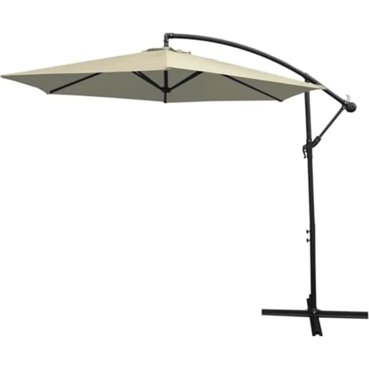 Monstershop Sonnenschirm, Sechseckig 300x300 cm, Creme, UV-beständig, mit Kurbelmechanismus und Gratis Regenhülle