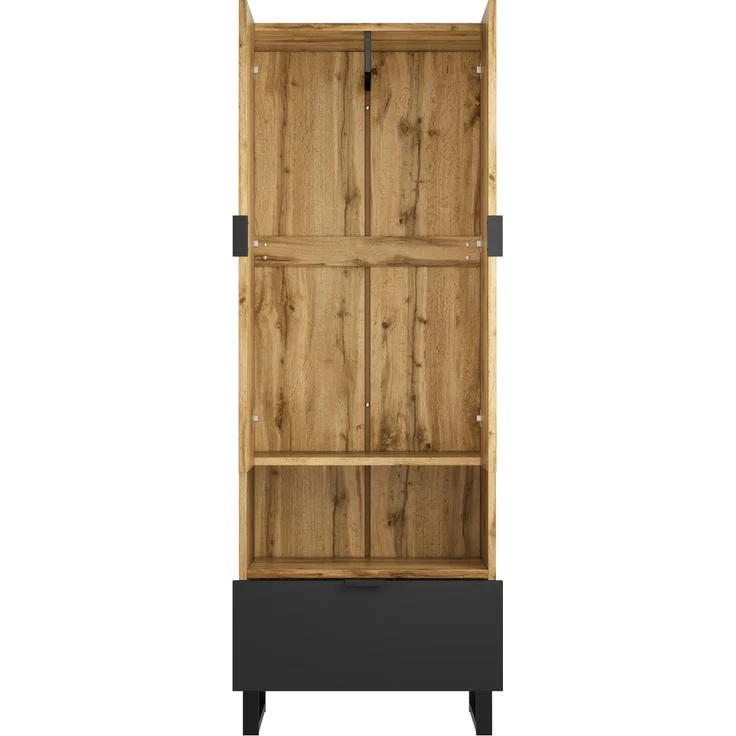 DESVIAE Garderobenschrank mit Kleiderstange und Schublade, 65x180x38 cm, Spanplatte, Natur/Schwarz – Bild 9
