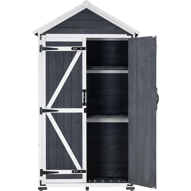 MCombo Gartenschrank Geräteschuppen Werkzeugschrank, Outdoor-Schrank Gartenbox, mit Satteldach, aus Holz Grau, 48 X 90 X 178 cm – Bild 4