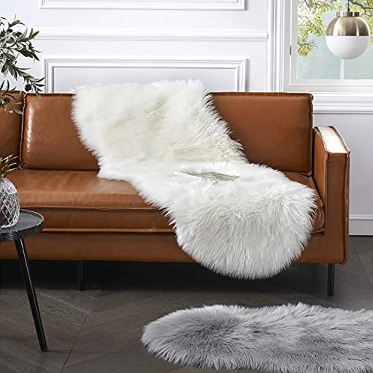 HLZDH Faux Lammfell Schaffell Teppich Kunstfell Dekofell in Super weich Lammfellimitat Teppich Longhair Fell Optik Nachahmung Wolle Bettvorleger Sofa Matte(60x160 cm, Grau) – Bild 7