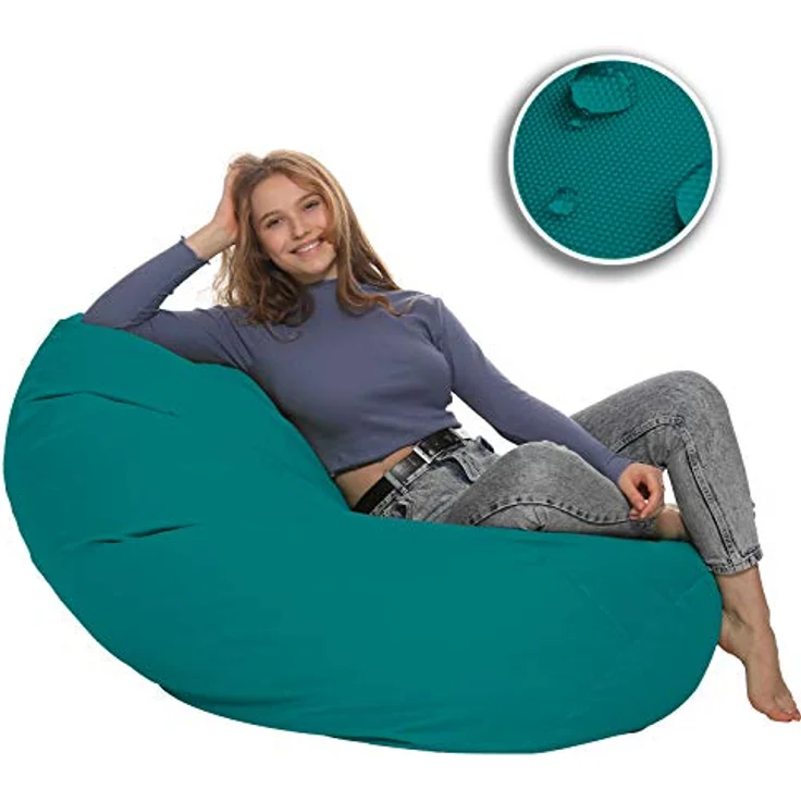 HomeIdeal - Sitzsack XXL Bodenkissen für Erwachsene & Kinder - Geeignet für Gaming oder Entspannen - Indoor wie Outdoor da er Wasserfest ist - mit EPS Perlen, Farbe:Türkis, Größe:XXXL – Bild 12