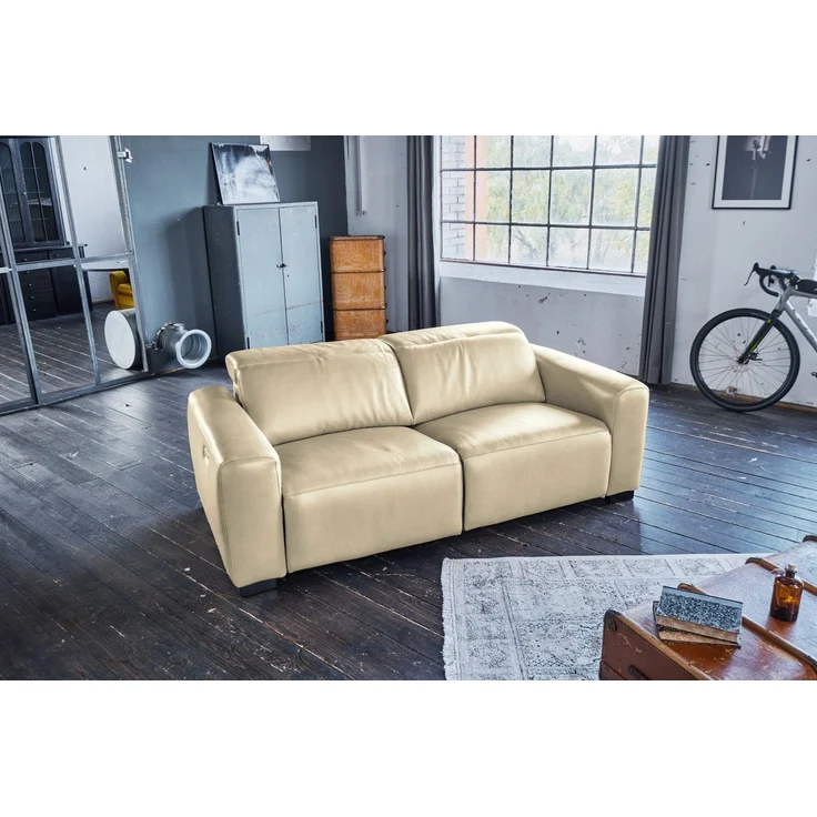 KAWOLA Sofa FINN 3-Sitzer mit Relaxfunktion Leder cremeweiß 80 x 107 x 210 cm – Bild 1
