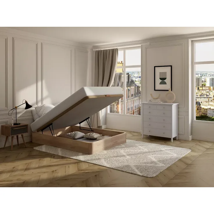 Vente-unique - HESTIA Lattenrost und Bettrahmen Holz, Platte Beige - B 120 cm x H 30 cm x L 200 cm