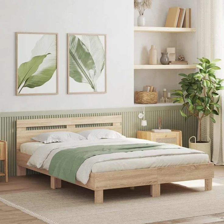 vidaXL Bettrahmen mit LED Sonoma 152 x 203 cm Holzwerkstoff 3402849 – Bild 1