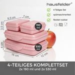 Hausfelder Lunchbox Brotdosen 4er Set flach rosa, Kunststoff, (4er Set, 4-tlg, 2 große Brotdosen und 2 kleine Snackboxen), spülmaschinengeeignet, langlebig, bruchfest, BPA-frei