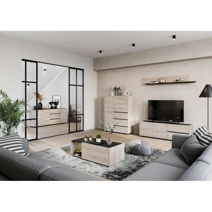 Germania Couchtisch 1300-627 GW-Cantoria, in Eiche/Schwarz, mit zwei Klappen, 112 x 37 x 53 cm (BxHxT) – Bild 8