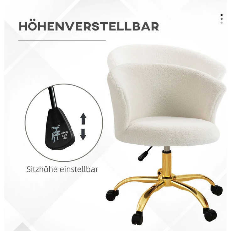 MELAYR, Schreibtischstuhl Höhenverstellbar mit Teddy-Fleece-Optik Weiß, 58 x 56 x 76 cm – Bild 6