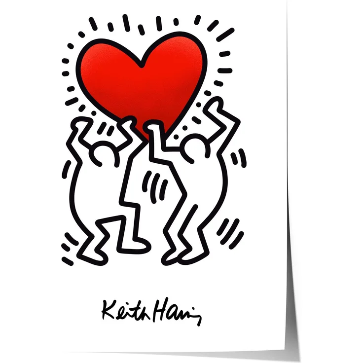 Dancing Figures Poster · Keith Haring Style Herz Design · Minimal Line Art · Modernes Pop Art Wandbild · Print ohne Rahmen - 10x15cm