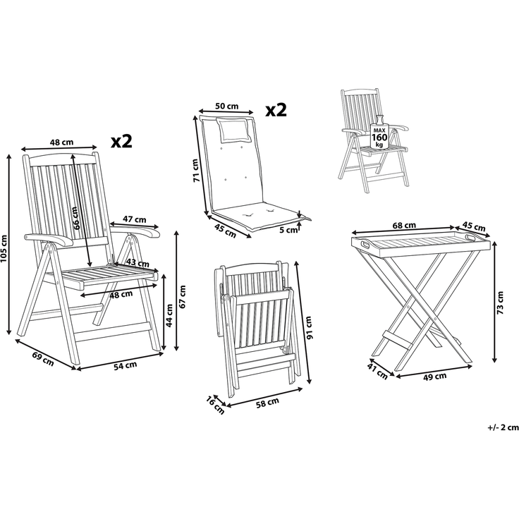 Beliani 'JAVA PREMIUIM' Bistro Set, Akazienholz cremeweiß – Bild 2