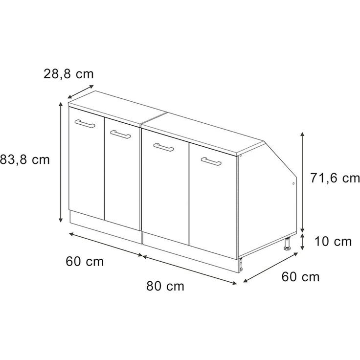 Küchenschrank für Dachschrägen R-Line Anthrazit Hochglanz 140 cm 2er Set Schrankkorpuss 60 cm Tiefe Vicco – Bild 2