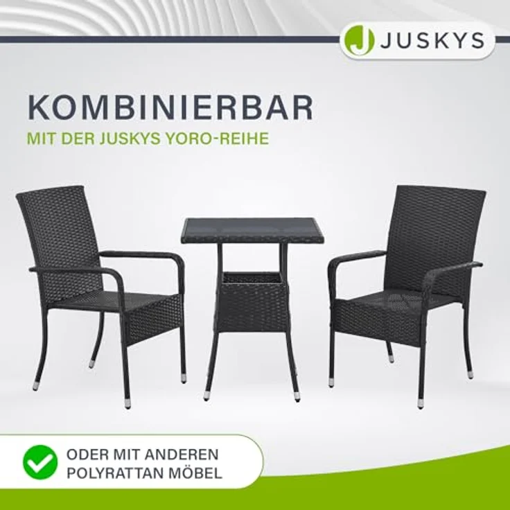Juskys Polyrattan Gartentisch Yoro wetterfest - Balkontisch 60x60 cm eckig - Rattan Beistelltisch mit Glasplatte - kleiner Tisch für Balkon - Schwarz – Bild 6