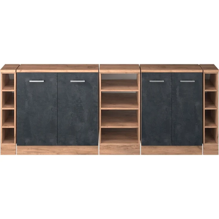 Küchenschrank für Dachschrägen R-Line Schwarz Beton 210 cm 5er Set Schrankkorpuss 60 cm Tiefe Vicco – Bild 3