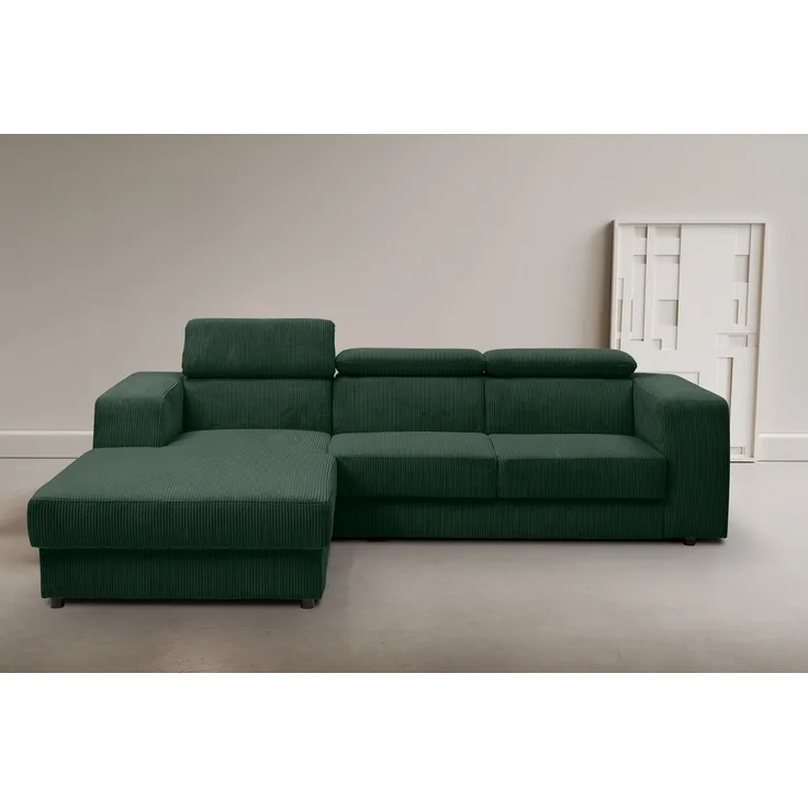 WERK2 Ecksofa Cherry, Ecksofa mit verstellbaren Kopfteilen, Schlaffunktion & Bettkasten