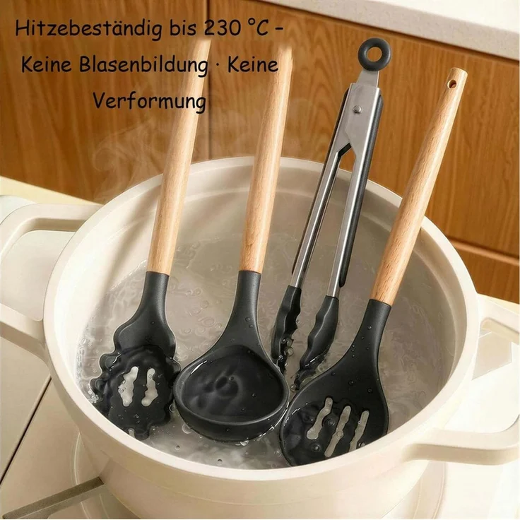 Diwzbyn Kochbesteck-Set Küchenhelfer Set 33tlg Silikon Kochbesteck Holzgriff Küchenutensilien (33-tlg) – Bild 2