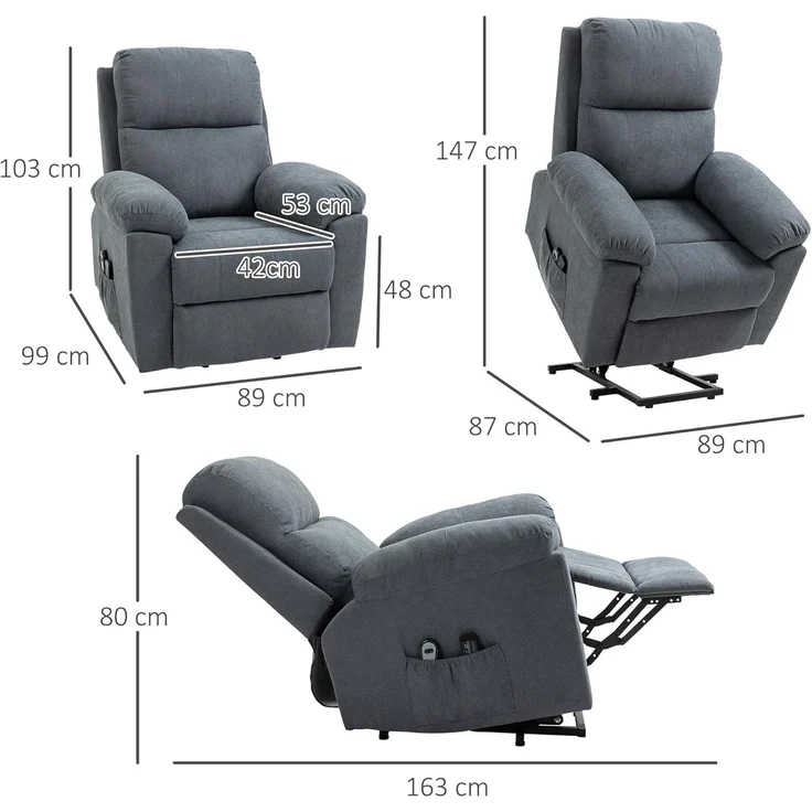 HOMCOM Massagesessel Relaxsessel, TV-Sessel, mit Liegefunktion, Fernsehsessel aus Leinen (Ruhesessel, 1-St, Aufstehsessel), mit Fernbedienung – Bild 3