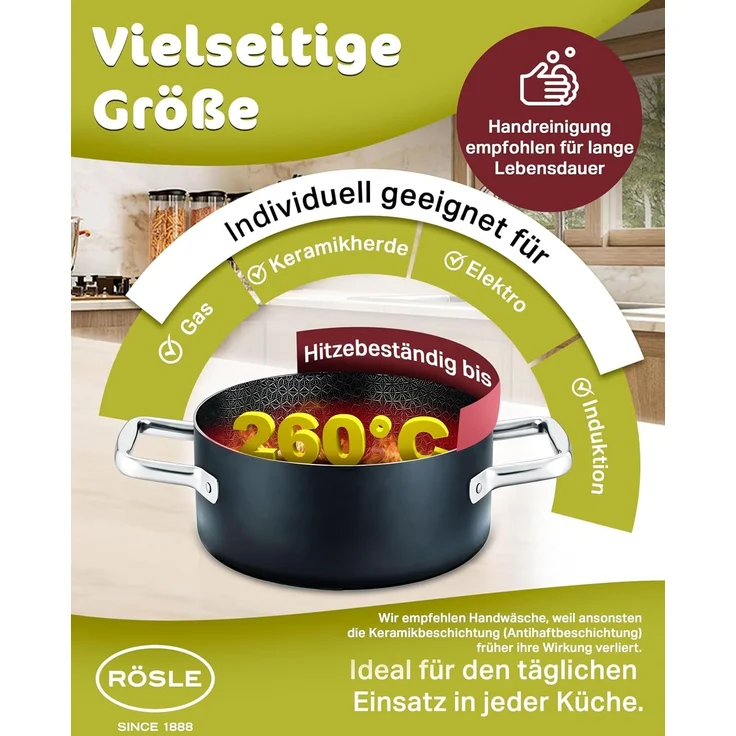 RÖSLE Bratentopf EBONIC Ø20 cm ProNero Keramik-Wabenbeschichtung 911063 – Bild 5