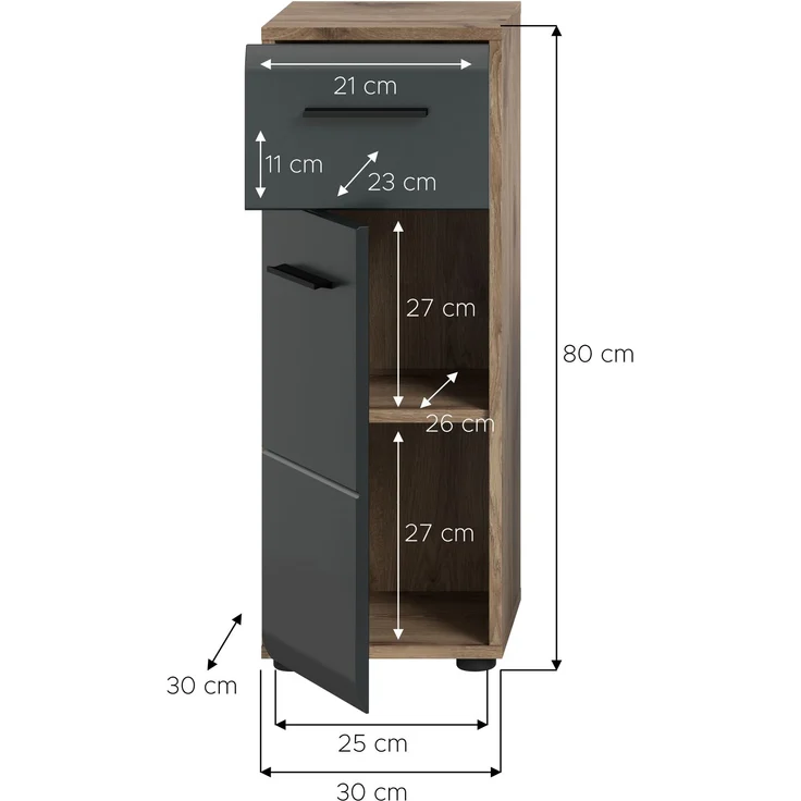 Standschrank (B/H/T: 30x80x30 cm) in schwarz matt und Nox Oak Nachbildung – Bild 4