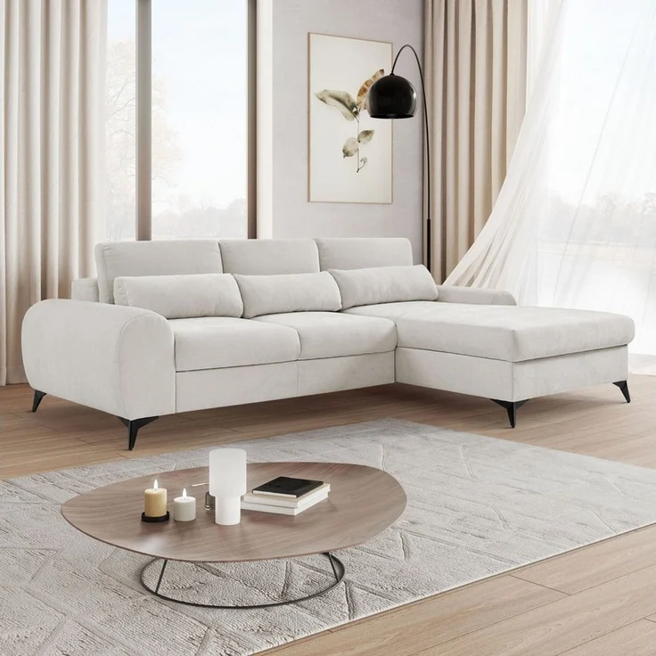 Beautysofa Ecksofa MILAN L großes Designer-Ecksofa mit Schlaffunktion & Bettkasten, Liegefläche 215×140 cm, verstellbare Kopfstützen – Bild 1