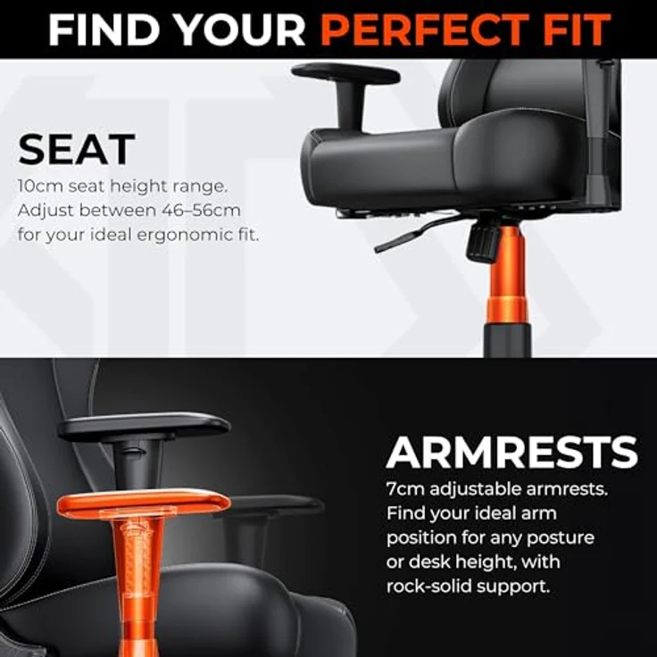 Anda Seat Novis Ultra Gaming Stuhl - Extra großer Ergonomischer Gaming Stuhl mit LendenstüTZE und verstellbare Armlehnen, Gamerstuhle für Erwachsene aus PVC-Leder, Schwarzer Gamer Sessel – Bild 8