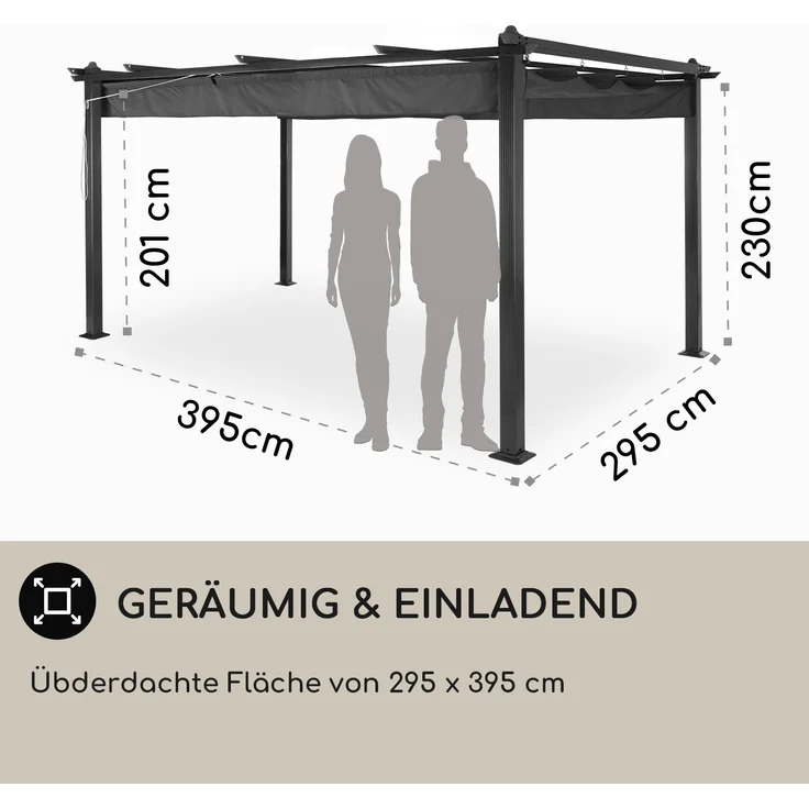 Blumfeldt Pavillon 3x4m, Rostfreier Metall-Pavillon mit Einziehbarem Dach, Pavillon Wasserdicht, Stabil & Winterfest, Langlebige Pergola Freistehend, Gartenpavillon mit UV-Schutz & Aluminium-Rahmen – Bild 8