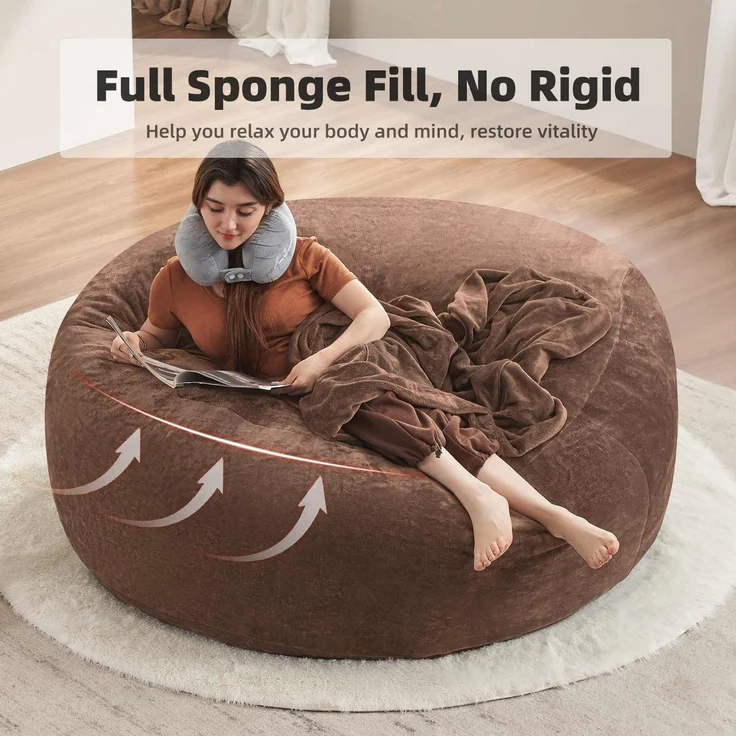 Großer Sitzsack mit waschbarem Bezug, formbarer Loungesitz für kleine Wohnräume und Leseecken, Braun – Bild 3