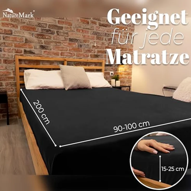 NatureMark Spannbettlaken Winter Thermo Fleece Spannbettlaken, 80% Baumwolle und 20% Polyester, Gummizug: rundum, (1 Stück), 90x190 bis 100x200 cm - Schwarz – Bild 5