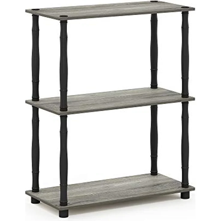 Furinno 3-Ebenen kompaktes Mehrzweck-Regal mit klassischem Rohr, holz, Französische Eiche Grau/Schwarz, 29. 46x59. 94x75. 18 cm – Bild 5