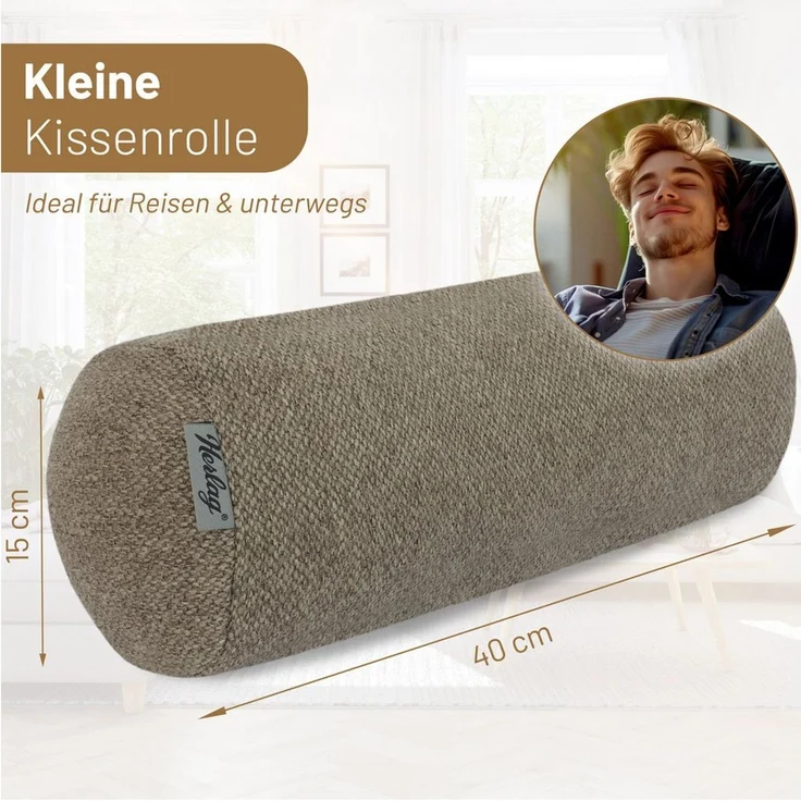 Herlag Nackenrolle LUXE, 65x20cm oder 40x15cm Nackenrolle, Kissenrolle, Dekokissen, waschbar – Bild 3