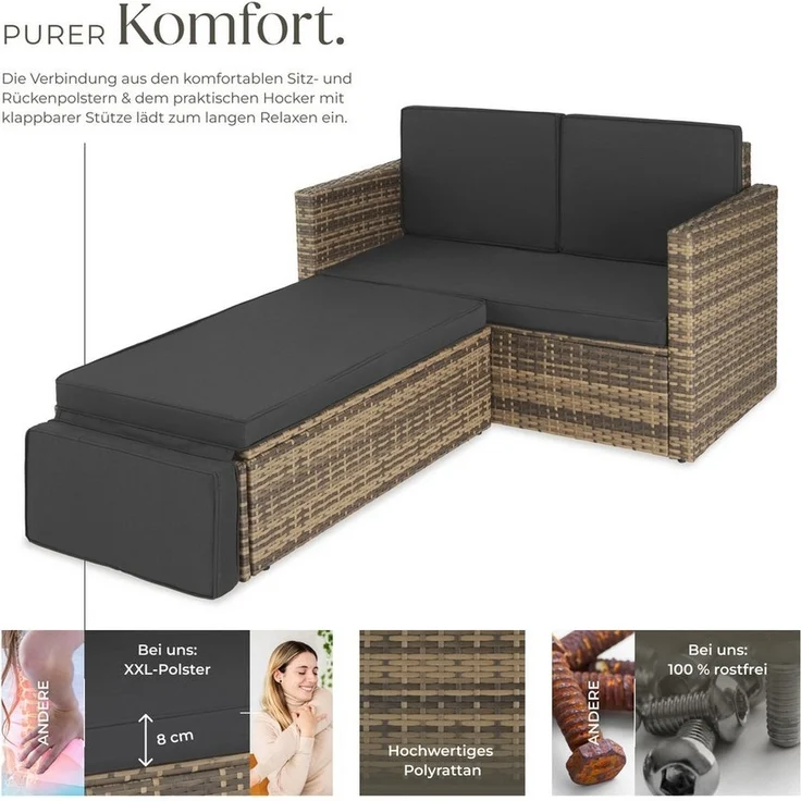 tectake Loungeset Rattan Lounge, (Set, 2-tlg), 2-Sitzer – Bild 2