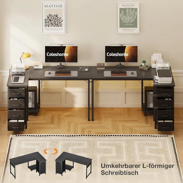 Eckschreibtisch L Form 120x70cm 4 Schubladen 120 × 70 cm Schwarz – Bild 4